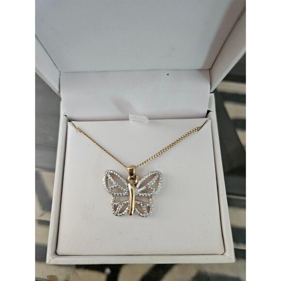 Women's 1/10 CTTW Diamond Butterfly Necklace 18" Gold Over Sterling - Picture 2 of 2